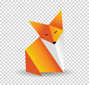 折纸狐狸向量。橙色, 狡猾和白色的颜色