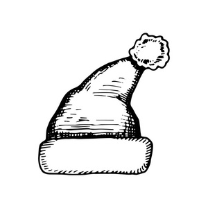 s new year winter hat icon. sketch isolated object.