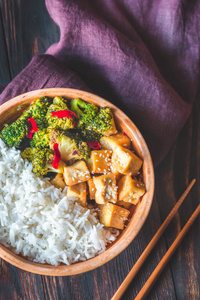 豆腐和西兰花炒白米饭图片
