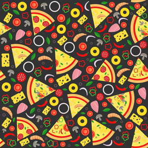 披萨片无缝图案。 背景矢量插图。