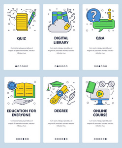 矢量网站线性艺术载入屏幕模板。在线教育和教程。在网上获得学位证书。网站和移动应用开发的菜单横幅。现代设计公寓