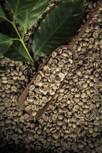 生咖啡Beas与铲子的乡村背景。