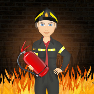 灭火器消防员的插图