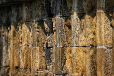 印度尼西亚日惹Borobudur寺墙上的浮雕