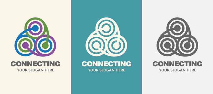 技术,社会媒体标识的想法.人们连接,圆段互动,整合几何概念.