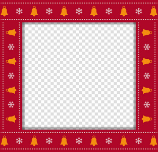 可爱的圣诞节或新年广场边框相框与铃铛和雪花图案隔离在透明的背景。 带有复制空间的矢量插图摄影图像剪贴簿夹艺术模板