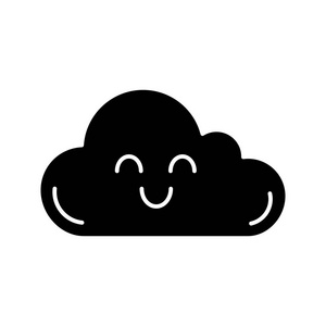 微笑的云字形图标。 简单的云计算。 天气预报不错。 表情符号。 剪影符号。 负空间。 矢量孤立插图