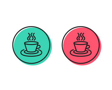 茶或咖啡线图标。 热饮标志。 新鲜饮料符号。 正负圆按钮的概念。 好的或坏的符号。 茶杯矢量