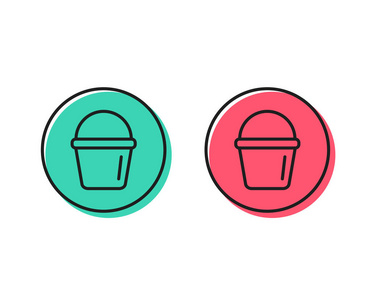 清洁桶线图标。 清洗客房设备标志。 正负圆按钮的概念。 好的或坏的符号。 桶式向量