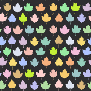 矢量无缝背景与秋季枫叶为时尚纺织品或网络背景。绿色黄色，橙色，蓝色，粉红色，紫色黑色背景。 矢量插图