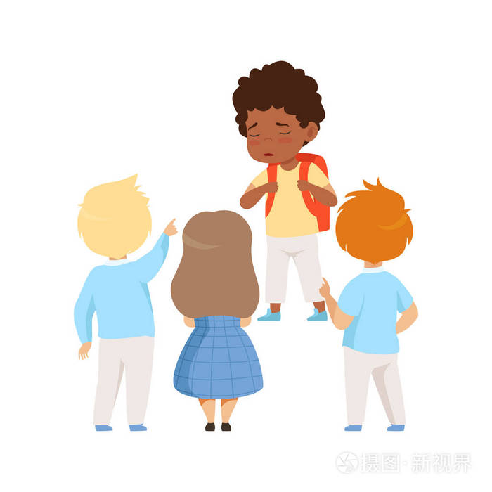 孩子嘲笑一个非洲妇女男孩, 不良行为, 孩子之间的冲突, 嘲笑和欺凌在
