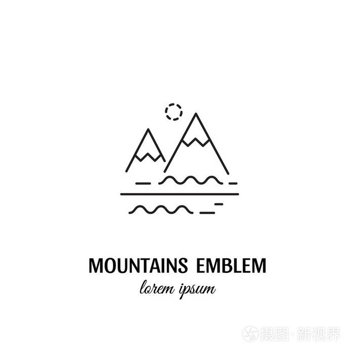矢量山脉图标符号线式标志型隔离在白色背景和易于使用完美的标志为您