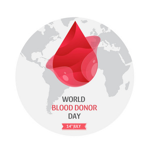 矢量世界献血日6月14日。海报与地图。 血滴。 献血的概念。 血友病日说明