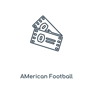 美国足球门票概念线图标。 线性美式足球门票概念大纲符号设计。 这个简单的元素说明可以用于Web和移动UIux。