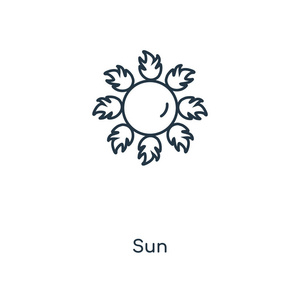 时尚设计风格的太阳图标。 在白色背景上隔离的太阳图标。 太阳矢量图标简单和现代平面符号的网站移动标志应用程序UI。 太阳图标矢量