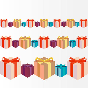 白色背景彩色图案上的GITS盒子，用于网页和打印装饰。 每个人的生日礼物都是粉色蓝色黄色的