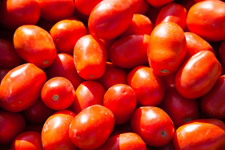 准备在农贸市场出售的鲜红色番茄盒
