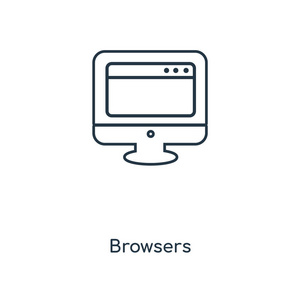 浏览器图标在时尚的设计风格。浏览器图标隔离在白色背景上。浏览器矢量图标简单和现代平面符号的网站，移动，标志，应用程序，UI。浏览