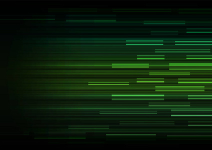 暗背景下绿色重叠像素速度，几何层运动背景，简单技术模板，矢量插图
