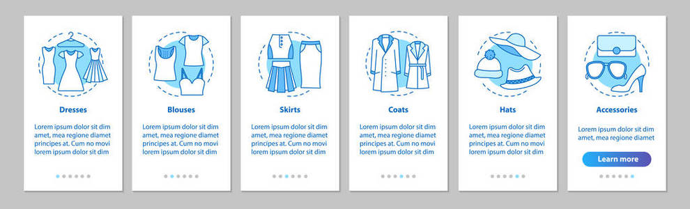 s clothes onboarding mobile app page screen with linear concepts