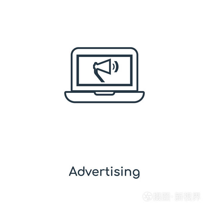 时尚设计风格的广告图标。广告图标隔离在白色背景上。广告矢量图标简单现代平面符号为网站，移动，标志，应用程序，UI。广告图标矢量插