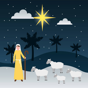 seasonbethlehem马槽顿悟羊牧羊人甜点棕榈矢量插图照片