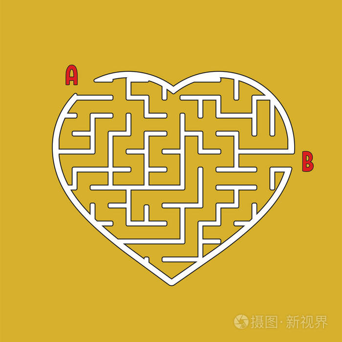 抽象的心形迷宫. 孩子们的游戏. 儿童拼图. 一个入口一个出口. 迷宫难