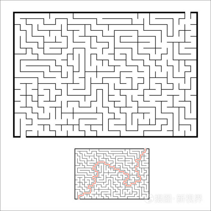 迷宫难题. 简单的平面矢量插图隔离在白色背景上. 有答案.插画-正