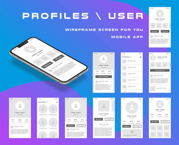 10在 1个 ui 套件。您的移动应用程序的线框屏幕. gui 模板的主题的投资组合。与 ux 设计的开发界面。向量例证。epp