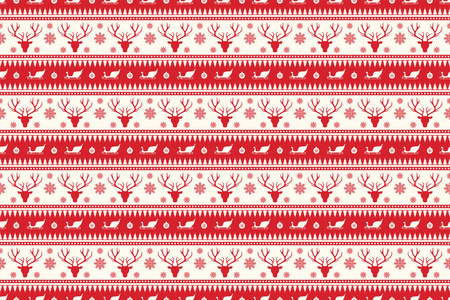 圣诞快乐图案无缝。 驯鹿头背景。 红色圣诞壁纸部落风格。 无尽的纹理礼品包装壁纸，网页横幅，背景包装纸和织物图案。