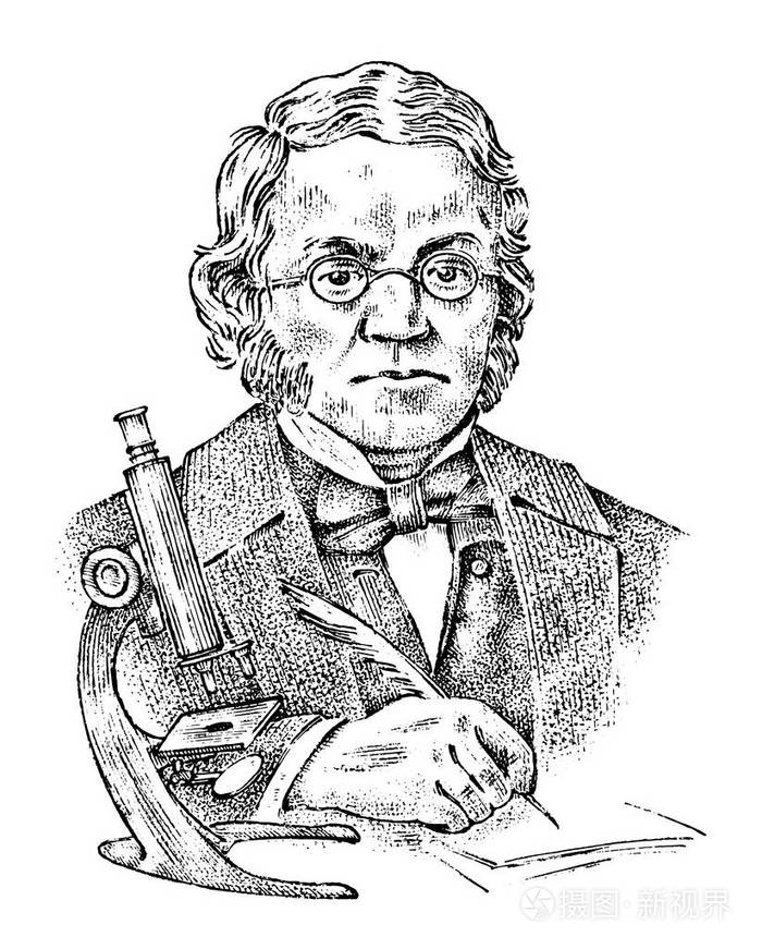 眼镜的老年科学家教授一个男人的肖像复古维多利亚风格雕刻的手绘草图
