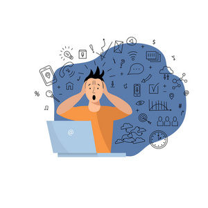 信息和数据过载概念. 数字信息过载. 平面和线条设计风格.照片