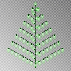 圣诞节颜色的灯串树。在背景上隔离的透明效果装饰。现实主义