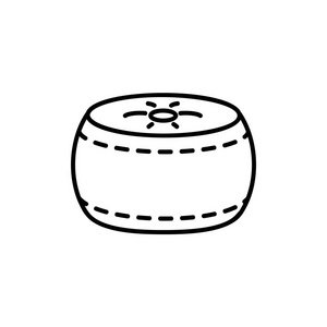  white vector illustration of round fabric ottoman, pouf. Line i