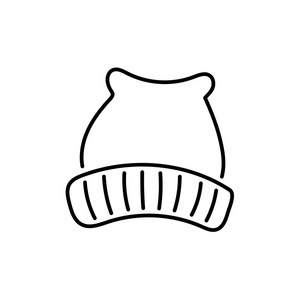  white vector illustration of wool knitted hat. Line icon of tex