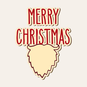 手绘涂鸦贺卡与圣诞老人胡须和圣诞快乐的话。 矢量插图隔离在白色上。
