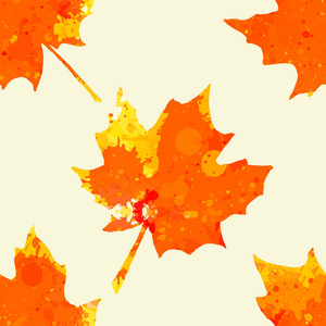 明亮的橙色水彩秋枫叶无缝图案。