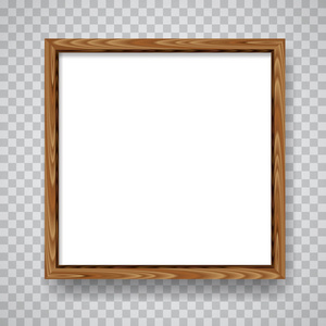 逼真的最小空白方木框架在透明格子背景上。 木制边框矢量插图。