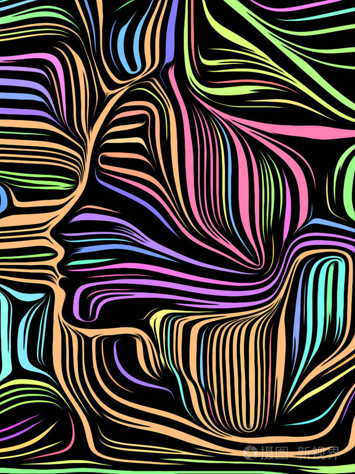 以传统木刻风格表现的人脸艺术抽象为主题的人的灵魂,内部戏剧,艺术