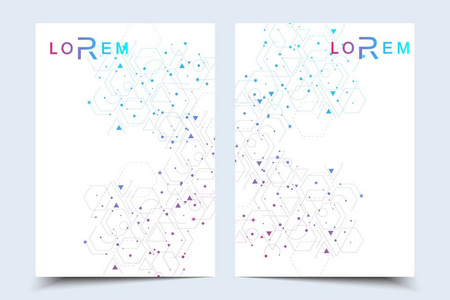 科学的宣传册设计模板。矢量海报布局 分子结构与连接的线和点。科学模式原子 Dna 与杂志 传单 封面 海报设计元素
