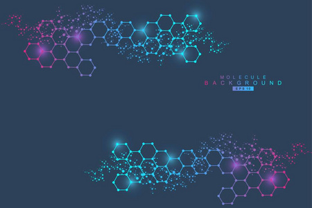 结构分子和通信。Dna，原子 神经元。您设计的的科学概念。带点相互连接的直线。医疗 技术 化学 科学背景。矢量图