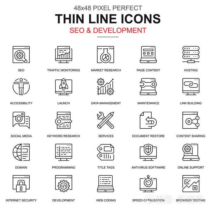 和财务的图标细线业务至关重要seo和开发蓝色和灰色图标细线设计工具
