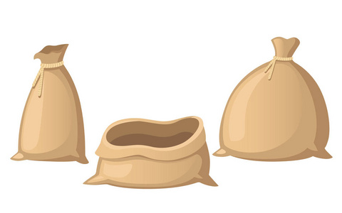 一套布袋. 打开和关闭袋子. 包钱或货物.