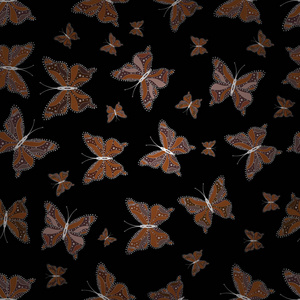 矢量图。 黑色棕色和白色背景上的水彩蝴蝶。 无缝图案。 矢量。 完美的网页背景草图纺织品表面纹理。