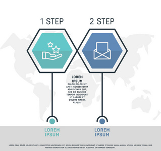 平线矢量插图。 具有两个元素六边形文本的信息模板。 时间表一步地。 设计用于商业演示，网页设计图培训，有2个步骤。