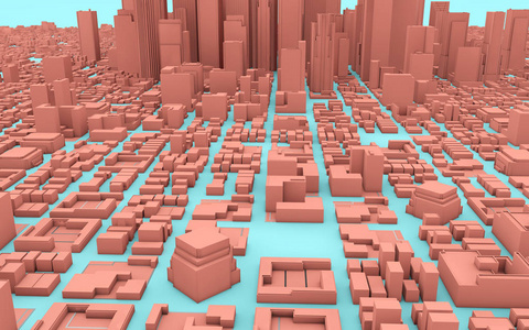 蓝色和粉红色城市三维渲染