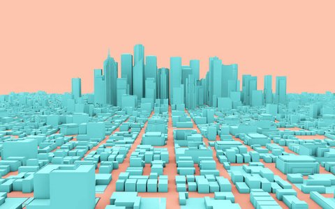 3D渲染城市全景粉色背景