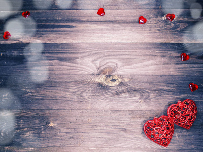 s day red heart gift copy space on wooden background