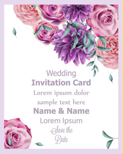 婚礼邀请卡与春天的花横幅水彩画向量。美丽的复古柔和色彩花卉装饰海报