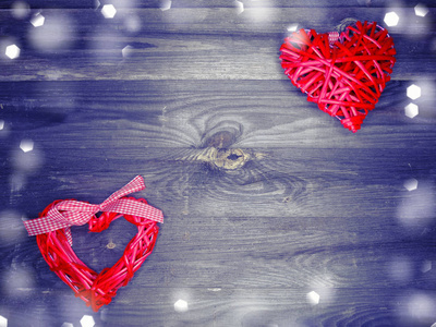 s day with hearts on vintage wooden background and copy space